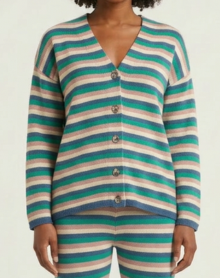 Striped knit cardigan sweater