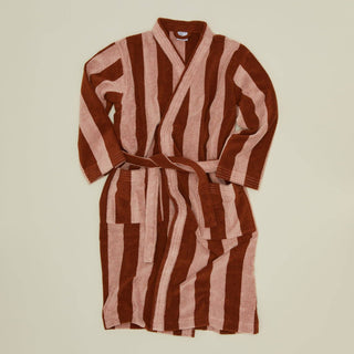 Blush and terracotta striped bathrobe