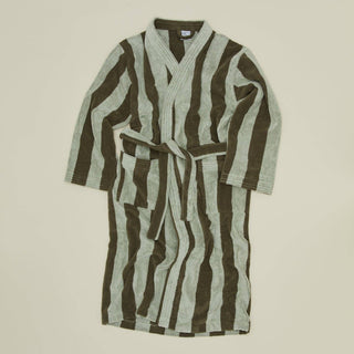 Striped Terry Bathrobe - Olive/Sage