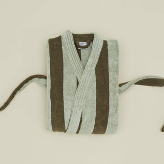 Striped Terry Bathrobe - Olive/Sage