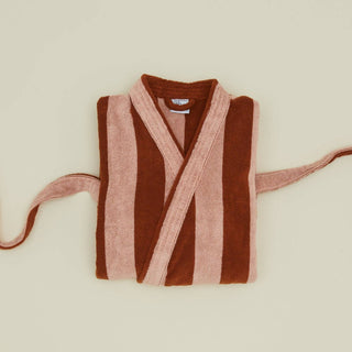 Blush and terracotta striped bathrobe