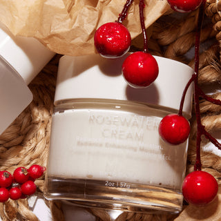 Jar of rosewater cream with red berries