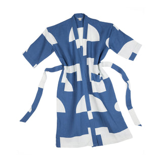 Blue and white patterned robe