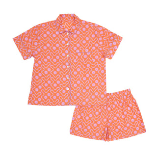 Block Shop lightweight women’s short pajama set in soft organic cotton with geometric pattern