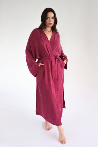 Elegant women's long purple robe for lounging