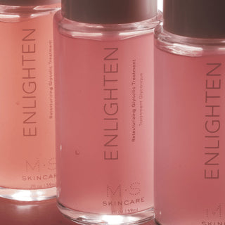 A pink bottle of M.S Skincare Enlighten Glycolic Acid treatment