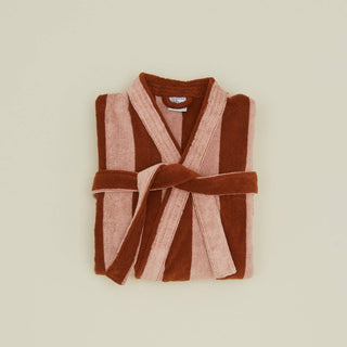 Blush and terracotta striped bathrobe