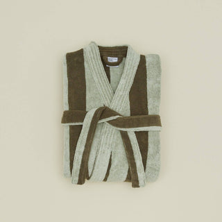 Olive and sage striped cotton terry bathrobe