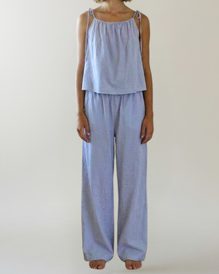Light blue striped tie tank top and matching pants