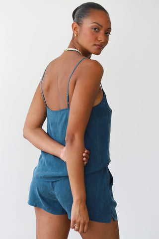 Lightweight boxer shorts and matching tank top in teal