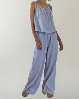 Light blue stripe tank top and pants lounge set