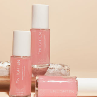 Pink bottles of M.S Skincare Enlighten Glycolic Acid treatment