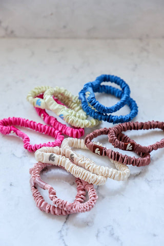 Assorted colorful skinny satin scrunchies