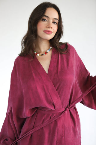 Women's long purple robe with matching scrunchie
